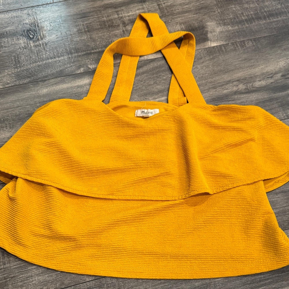 Madewell Mustard Crop Layered Blouse Tank Top Women Size XS